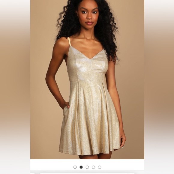 Lulus Dresses & Skirts - Lookout Weekend Sparkly Gold Skater Dress